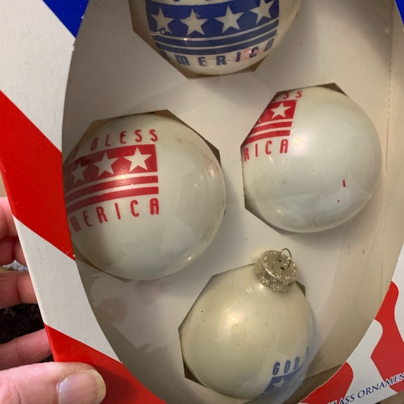 Vtg Rauch Patriotic “God Bless America” glass ornament set made in USA - Picture 3 of 7